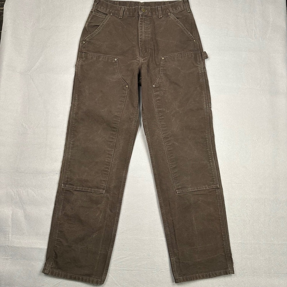 Carhartt Loose Fit Washed Duck Double Knee Front Work Pants Brown 33x34
